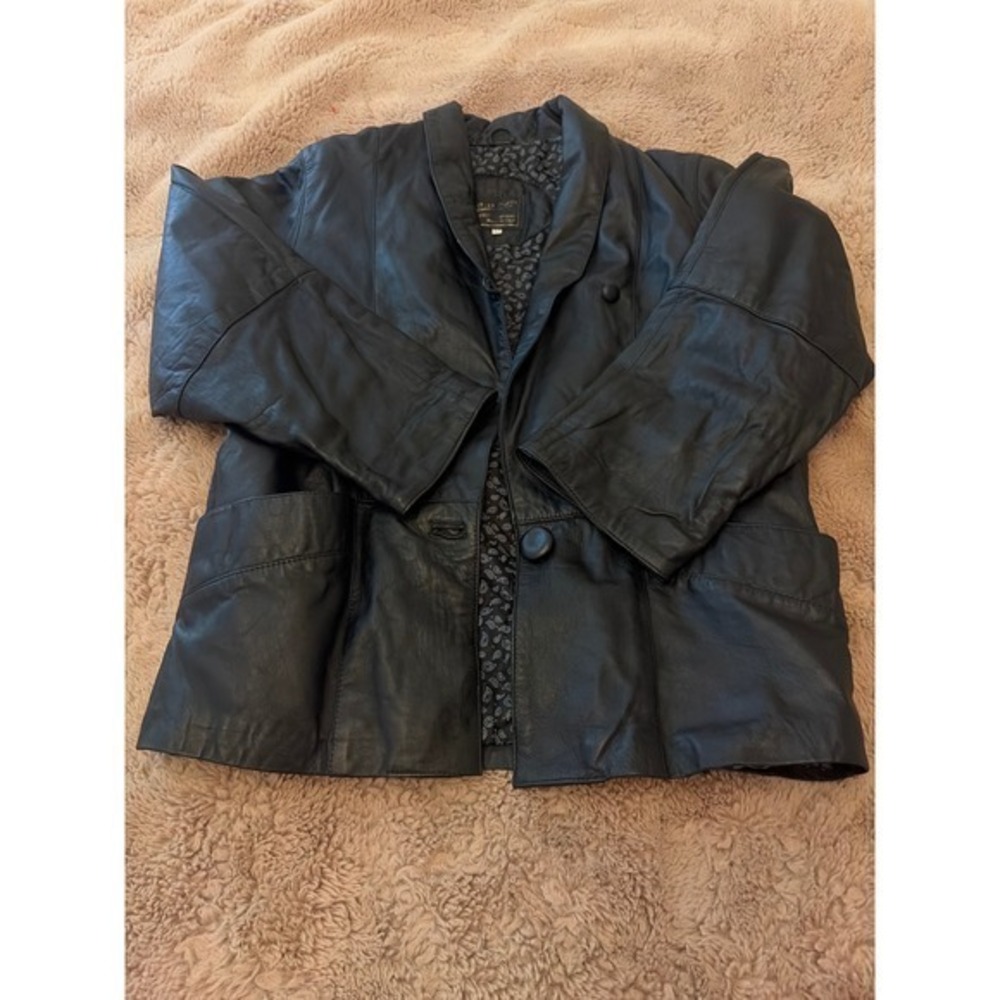 Vintage Vera Pelle Black Leather jacket Coat Mens 40 grunge emo boho